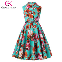 Grace Karin Kids Retro Vintage Dress Sleeveless Lapel Collar Children Party Dress Girls Summer Dress CL009000-7